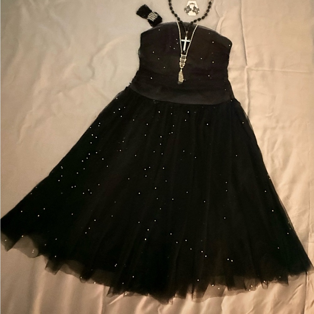 Black Tulle Party Dress -Sparkle Overlay -Jewelry not included